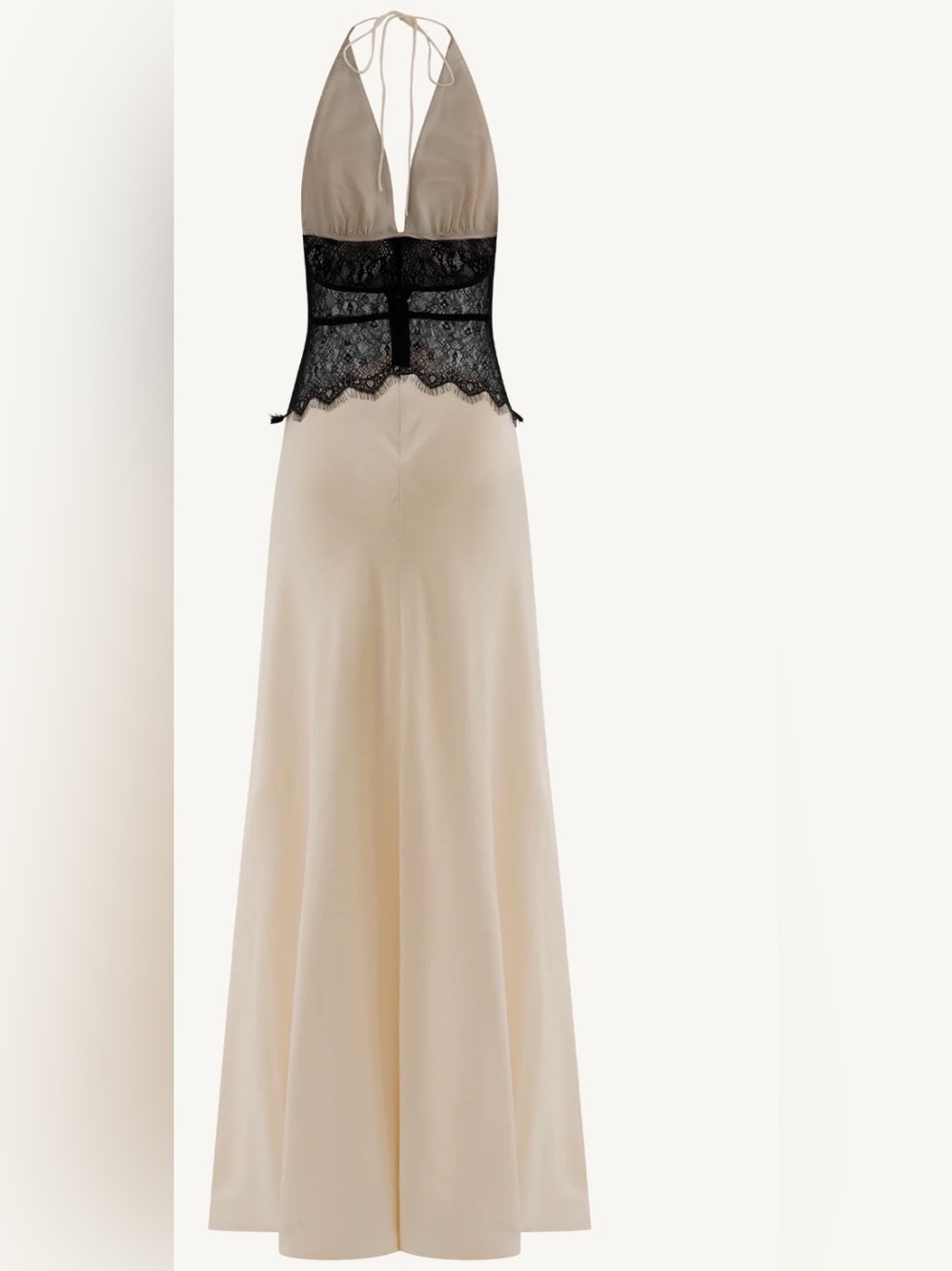 Meshki Cream Maxi Dress with Black Lace Waist